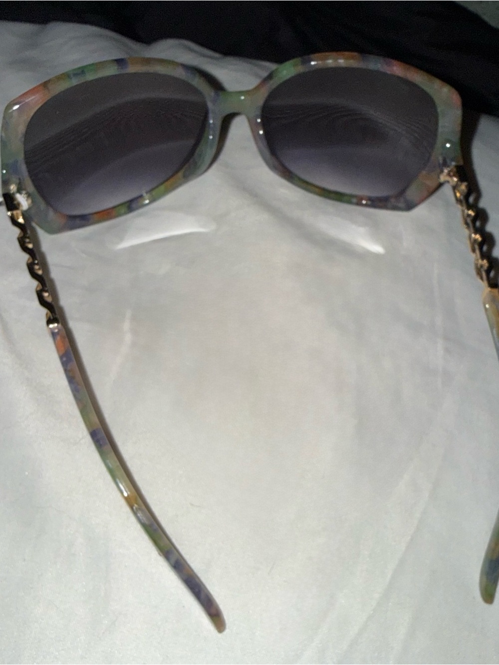 Oversized Round Women's Sunglasses - Multicolor Frame, Black Lenses - Picture 3 of 9